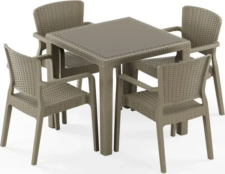 Antares Camlı 80x80 ve Antares 4 Kişilik Rattan Masa Takımı
