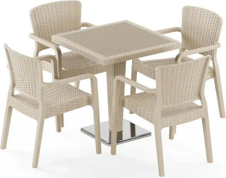 Antares Krom Ayak 70x70 ve Antares 4 Kişilik Rattan Masa Takımı