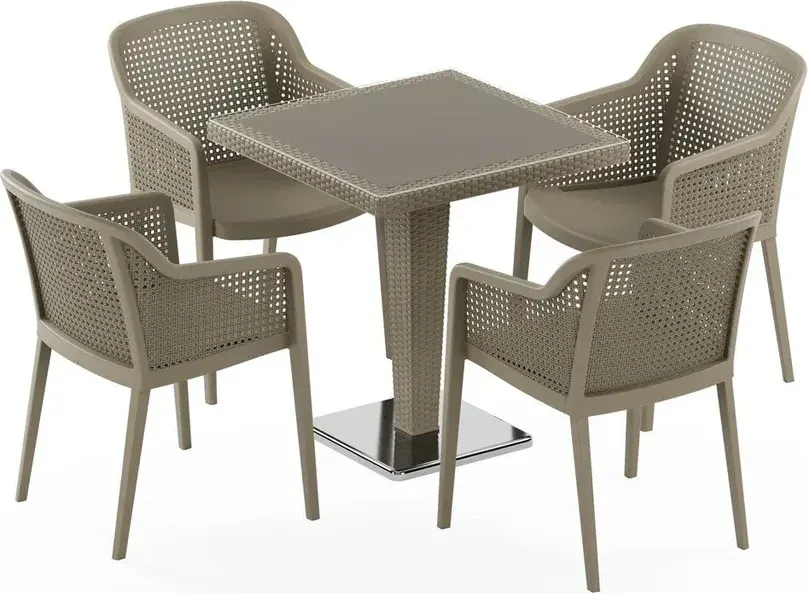 Antares Krom Ayak 70x70 ve Octa 4 Kişilik Rattan Masa Takımı