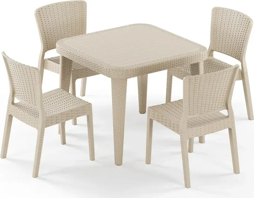 Osaka 90x90 și Antares Set Masă Rattan pentru 4 Persoane fără Brațare