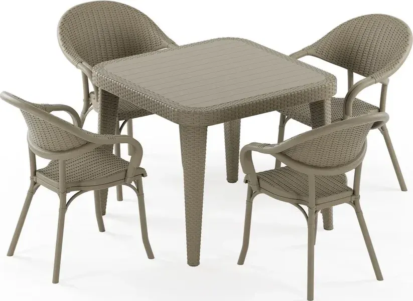 Osaka 90x90 & Flash-R 4-Person Rattan Table Set