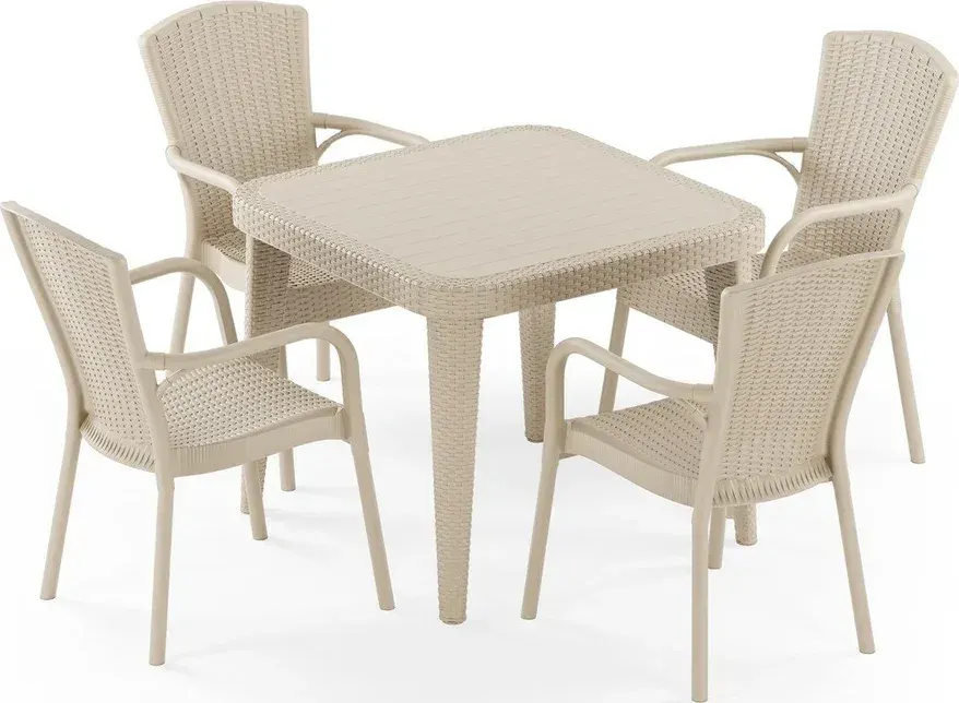 Set de Masă Ratan Osaka 90x90 și Royal pentru 4 Persoane