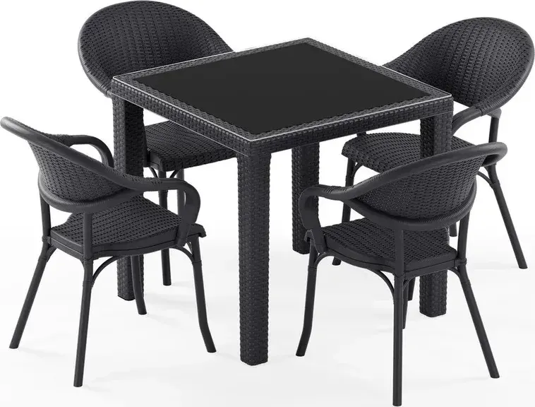 Antares cu Sticlă 80x80 Flash-R Set de Masă Rattan pentru 4 Persoane