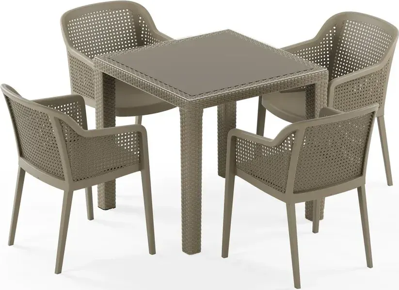 Antares Camlı 80x80 ve Octa 4 Kişilik Rattan Masa Takımı