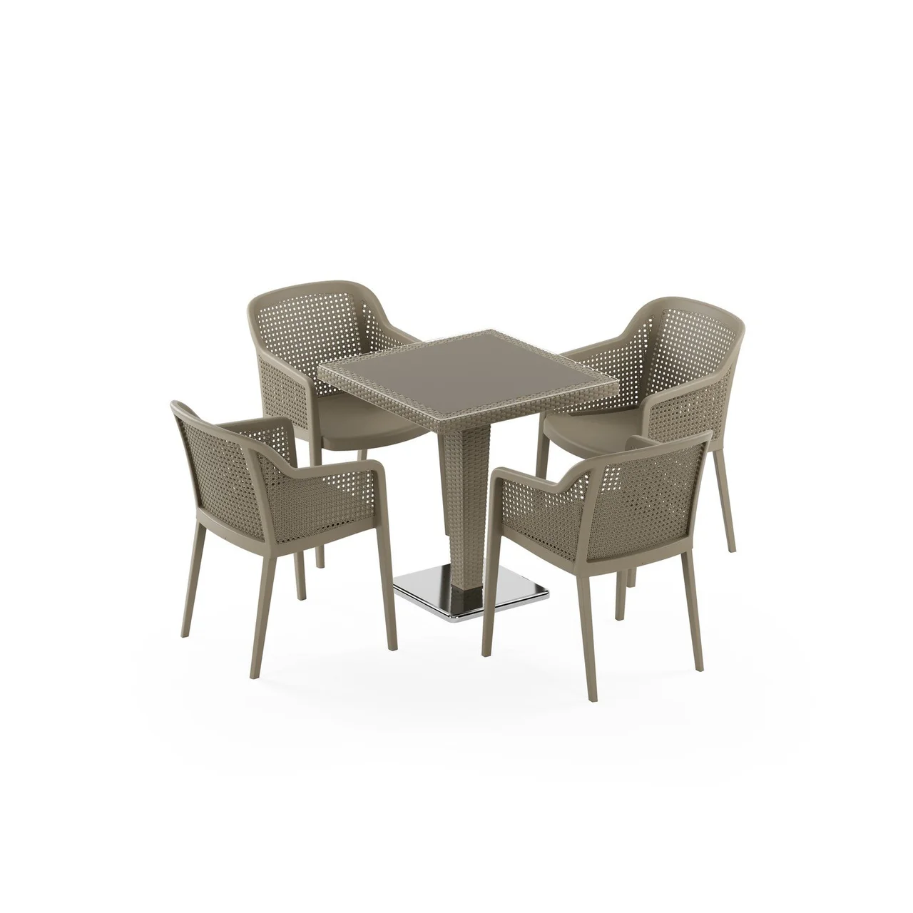 Antares Chrome-Leg 70×70 & Octa 4-Person Rattan Dining Set