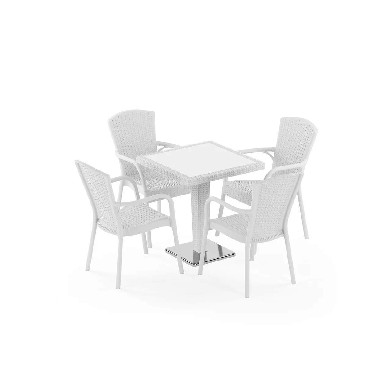 Antares Chrome-Leg 70×70 & Royal 4-Person Rattan Dining Set