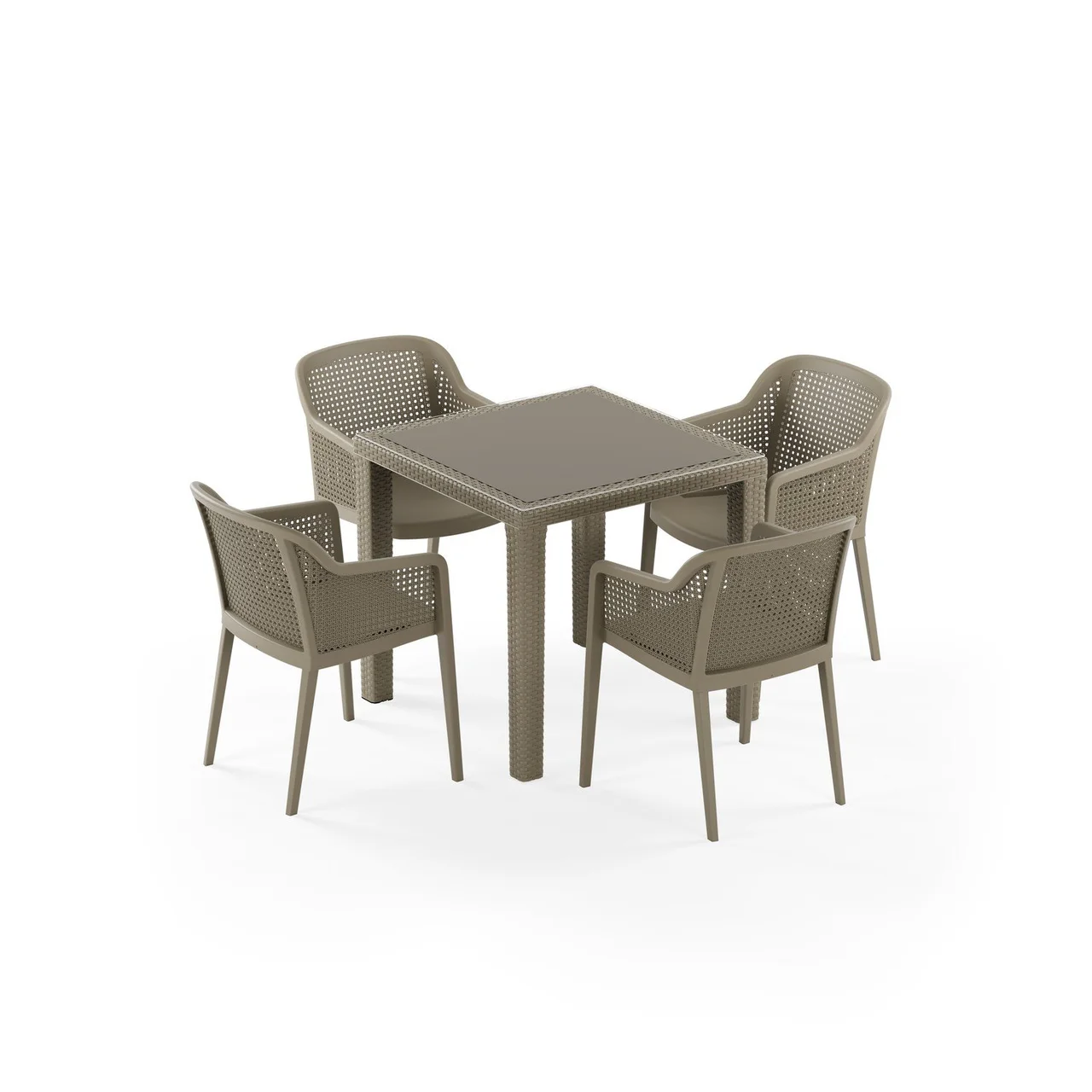 Antares cu Sticlă 80x80 și Octa Set de Masă Rattan pentru 4 Persoane