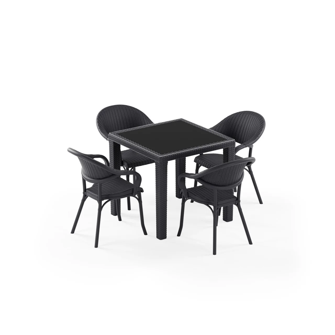 Antares cu Sticlă 80x80 Flash-R Set de Masă Rattan pentru 4 Persoane