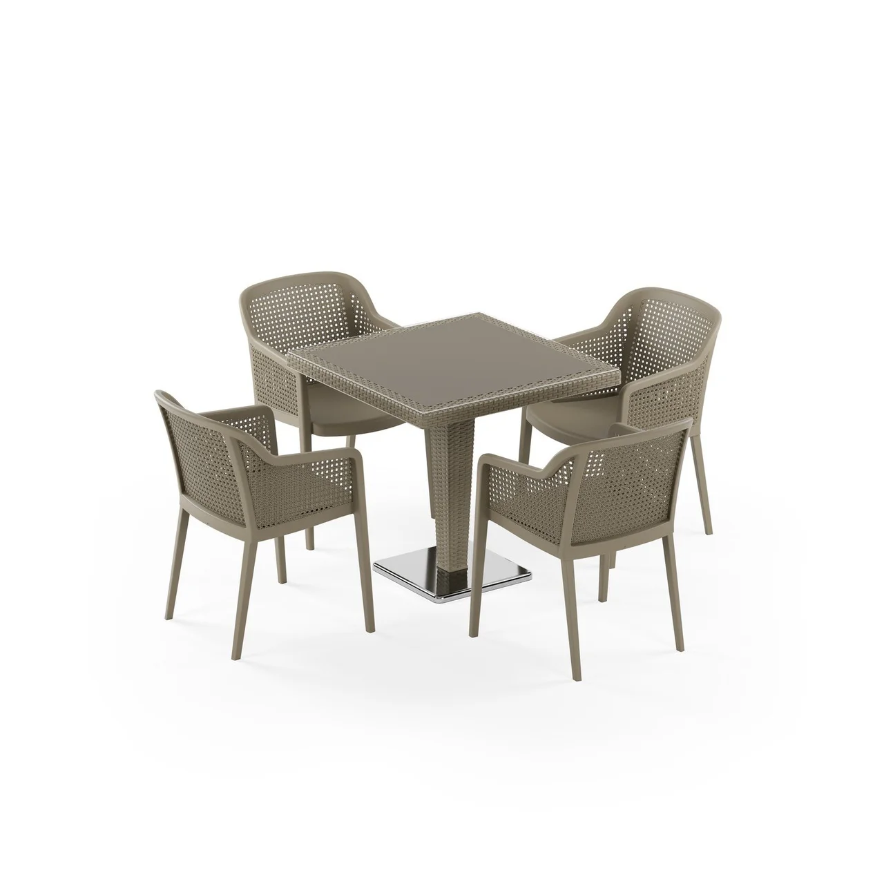 Antares Chrome Base Glass Top 80x80 and Octa 4-Person Rattan Dining Set