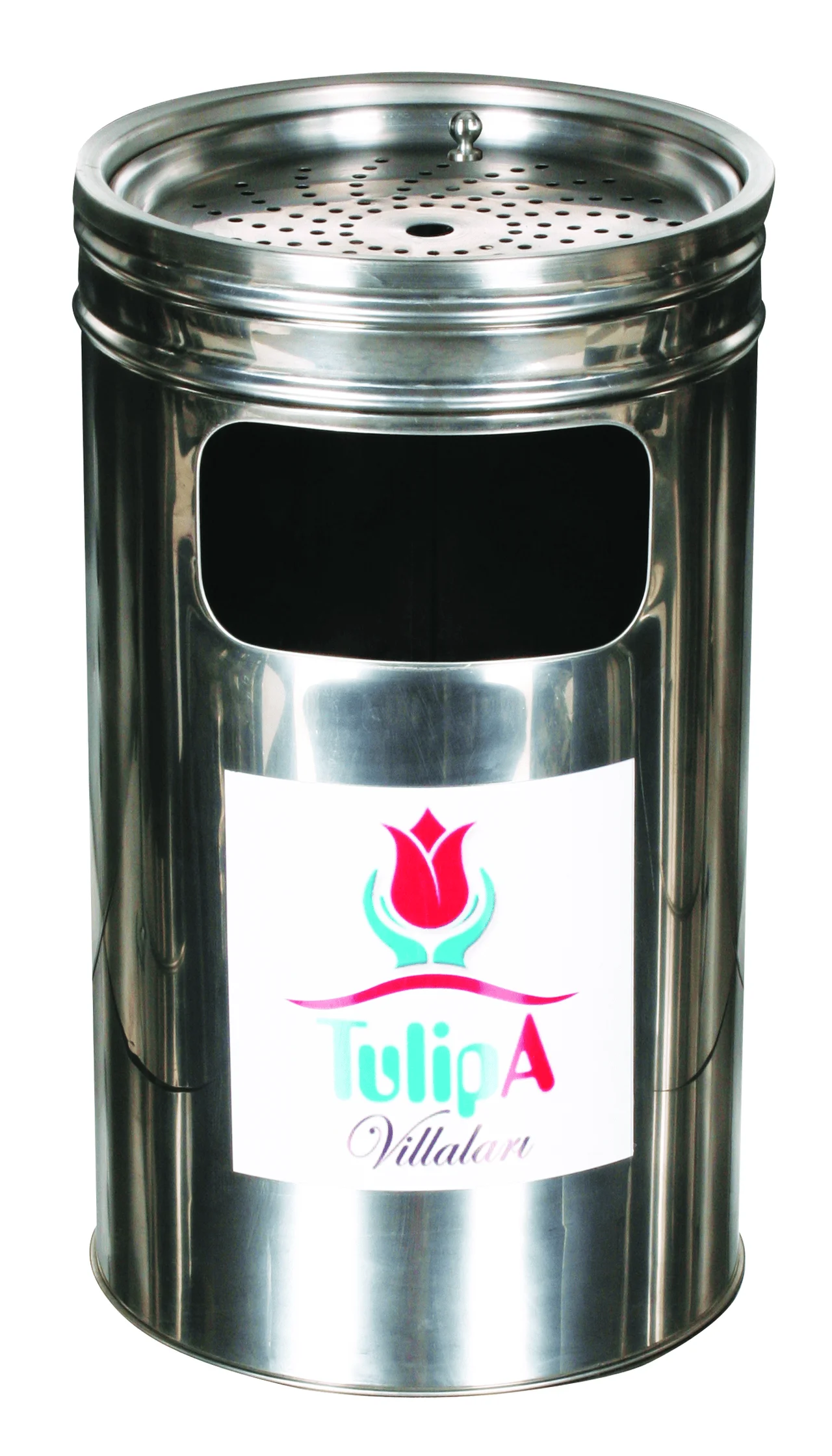 Pole-Mounted Stainless Bottom-Discharge Outdoor Waste Bin