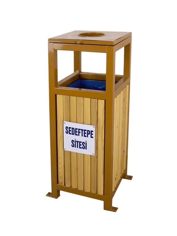 Ahşap Çıtalı Kare Dış Mekan Çöp Kutusu