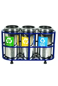 Coș de Reciclare Triplu din Inox cu Suport Profil