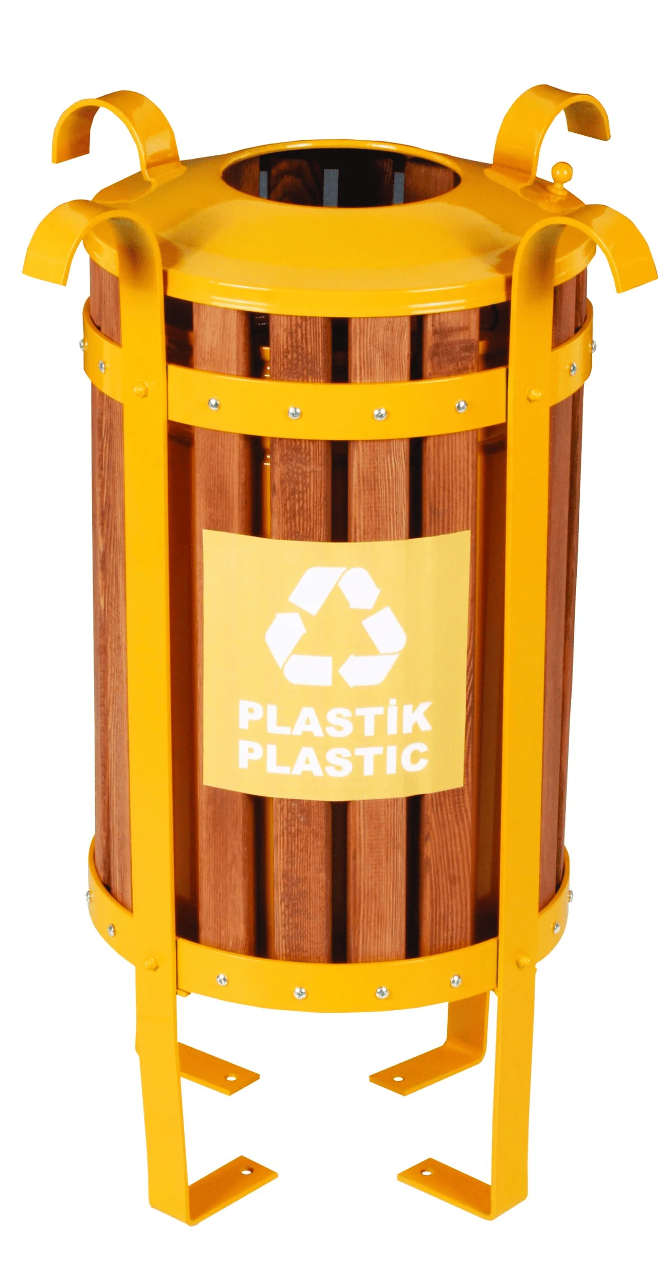 Coș de Reciclare cu 3 Compartimente Tip Lemn