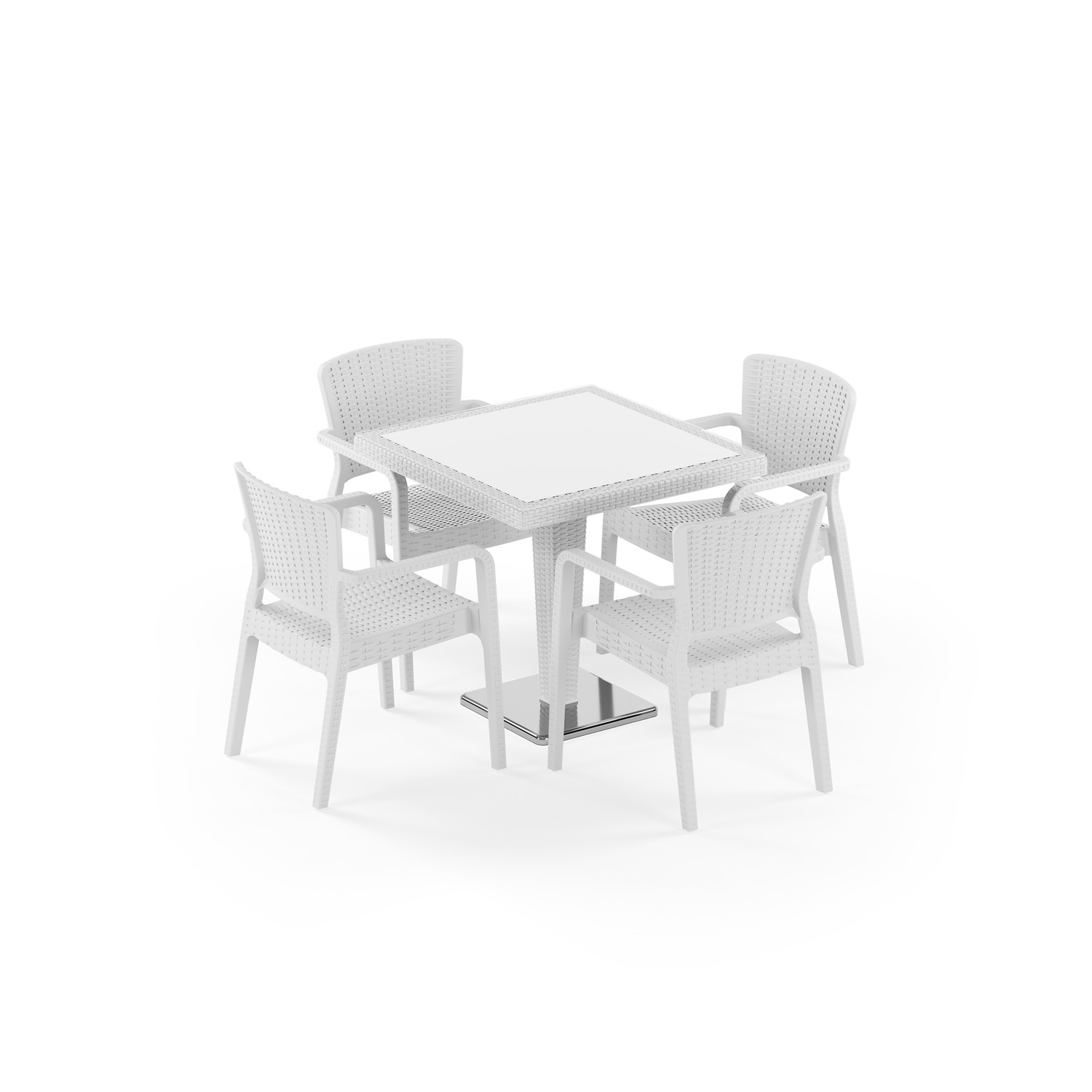Antares Krom Ayak Camlı 80X80 & Antares Koltuk 4 Kişilik Rattan Masa Takımı