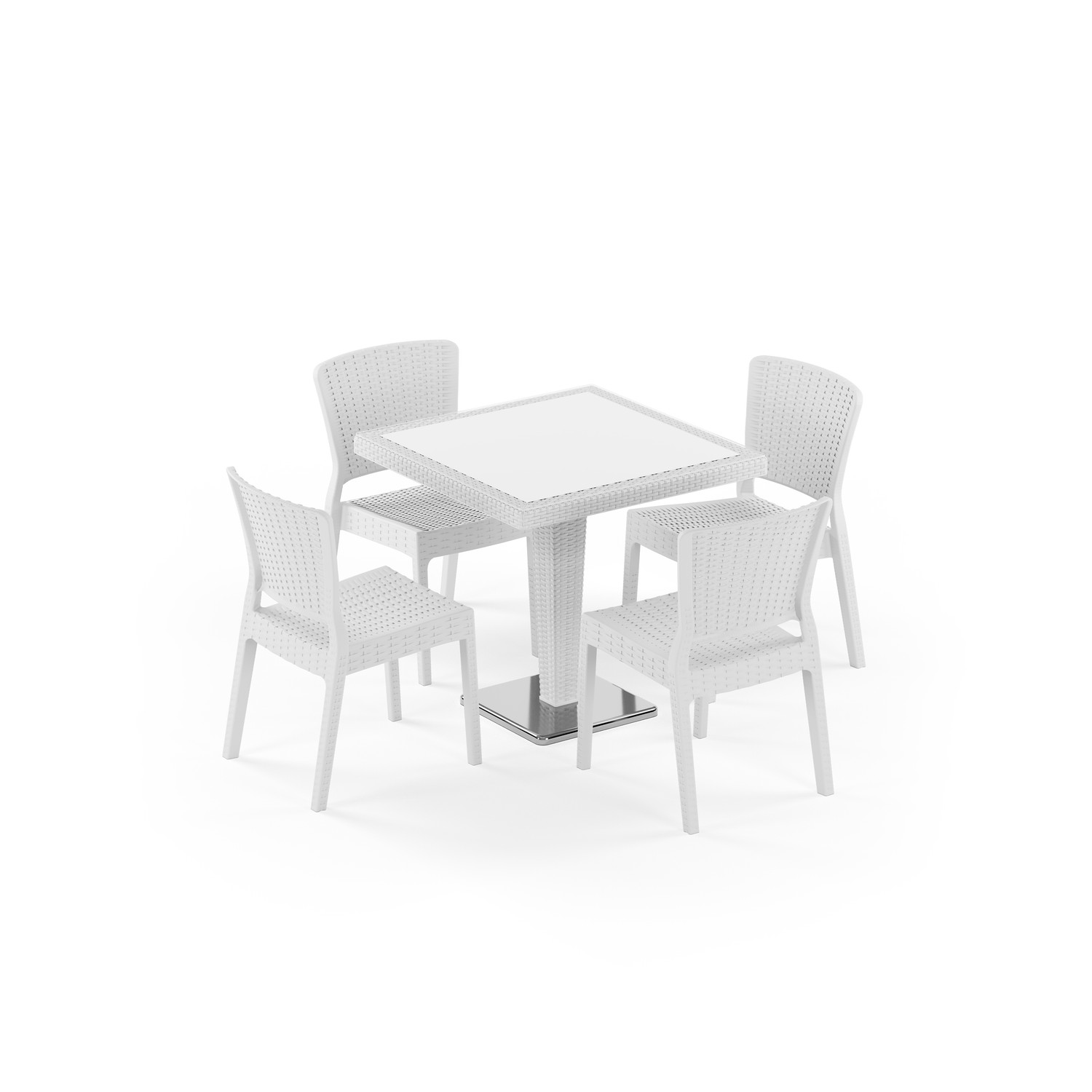 Antares Krom Ayak Camlı 80X80 Antares Sandalye 4 Kişilik Rattan Masa Takımı