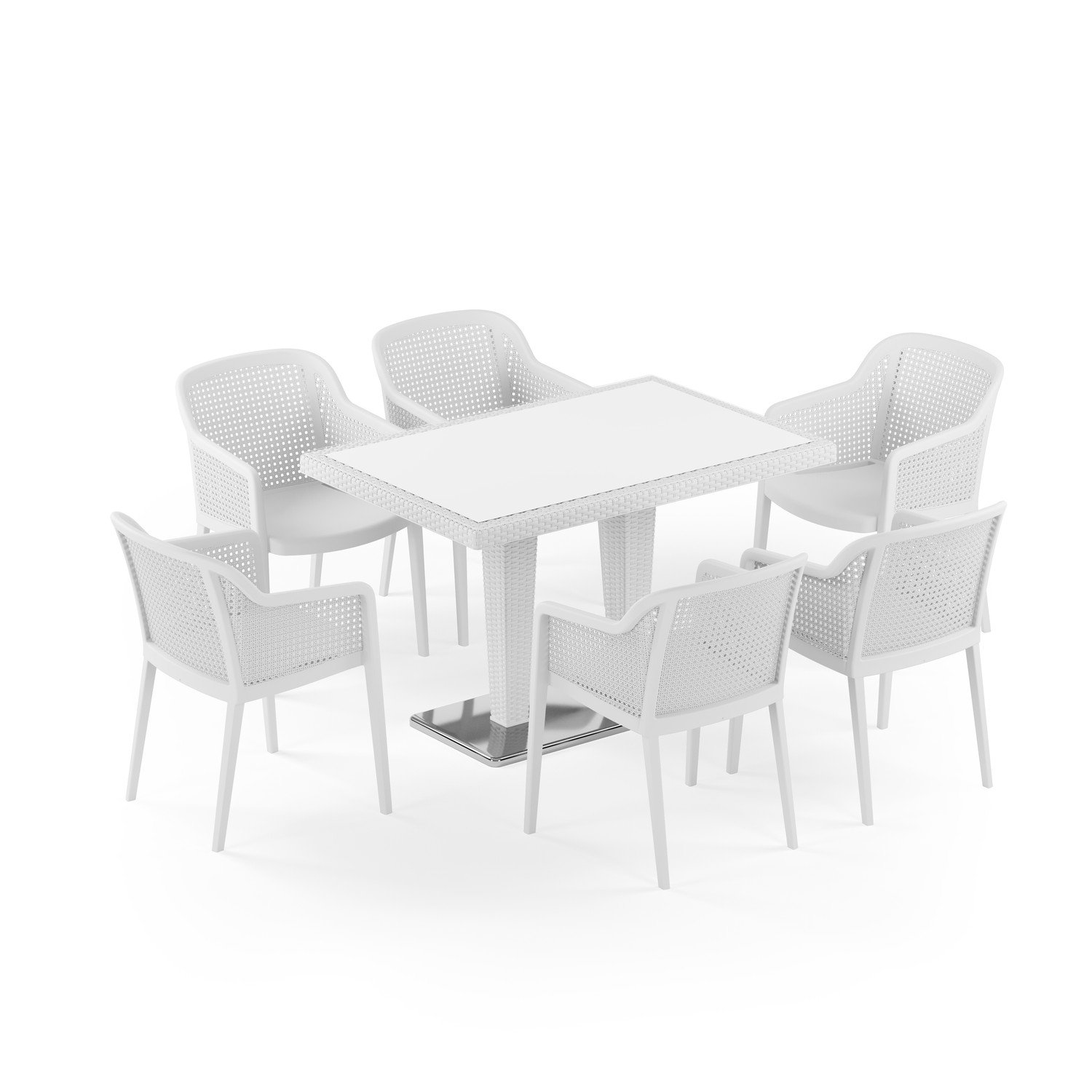 Antares Krom Ayak Camlı 80X120 Octa 6 Kişilik Rattan Masa Takımı